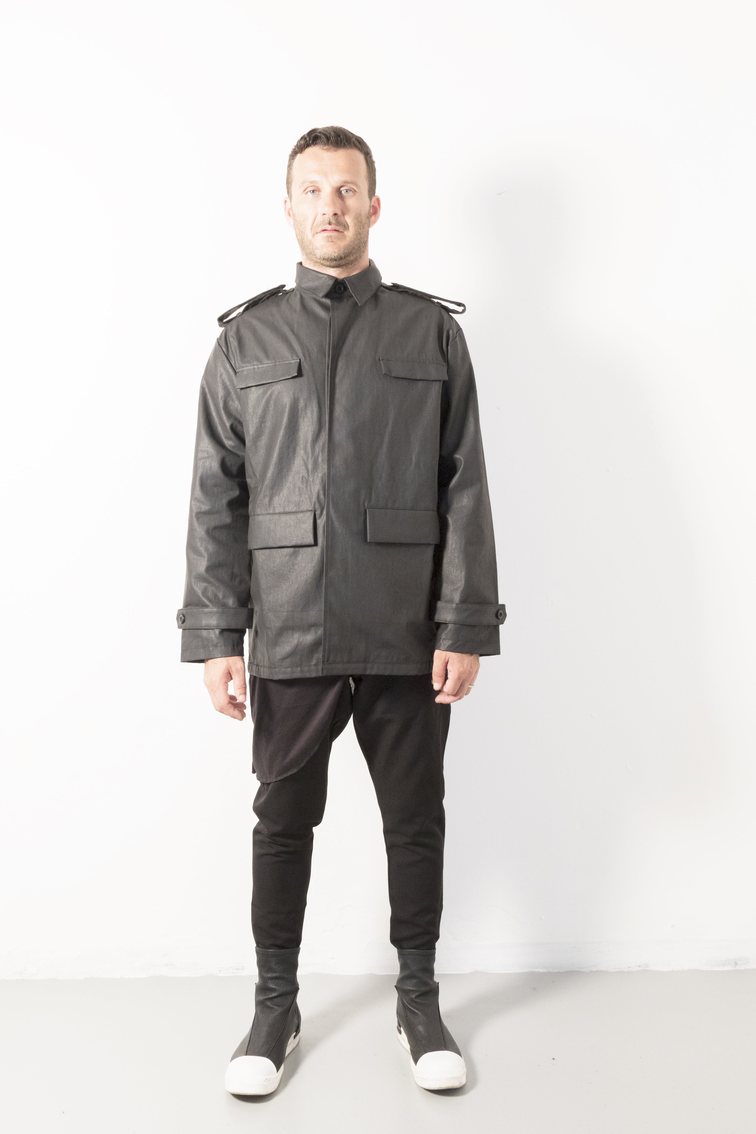 Waterproof Waxed Canvas Epaulettes short jacket - Natural Born Humans Store