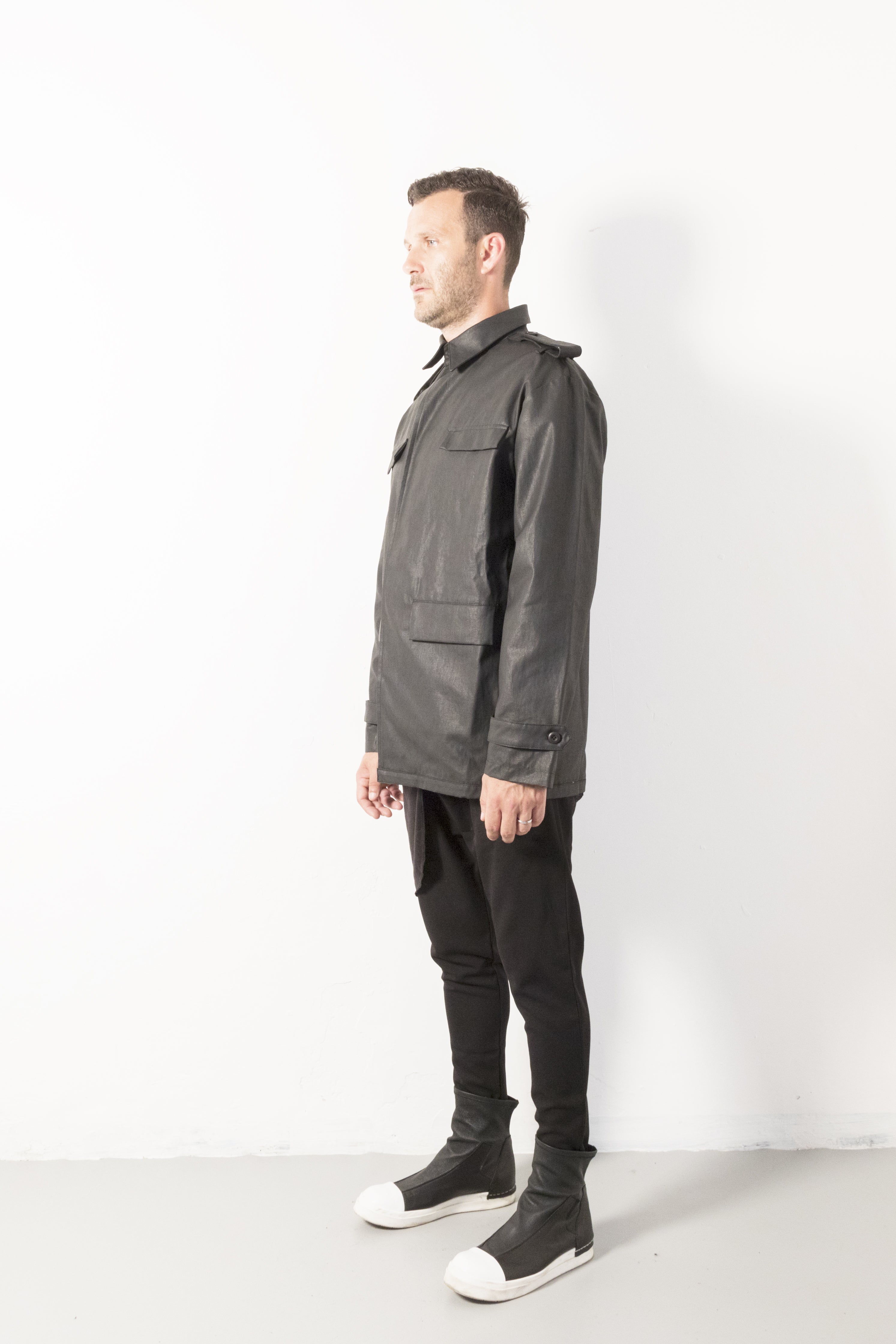 Waterproof Waxed Canvas Epaulettes short jacket - Natural Born Humans Store