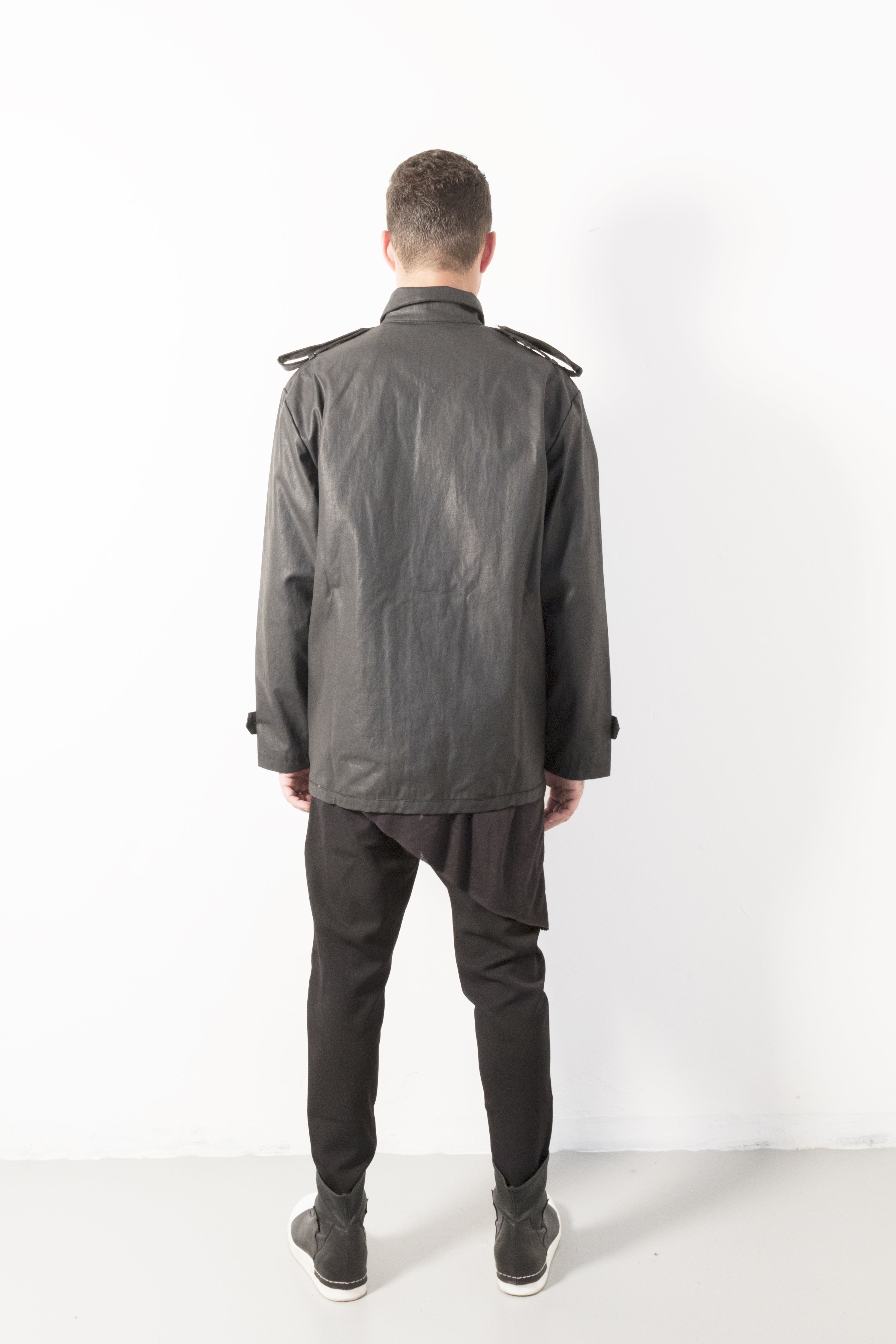 Waterproof Waxed Canvas Epaulettes short jacket - Natural Born Humans Store