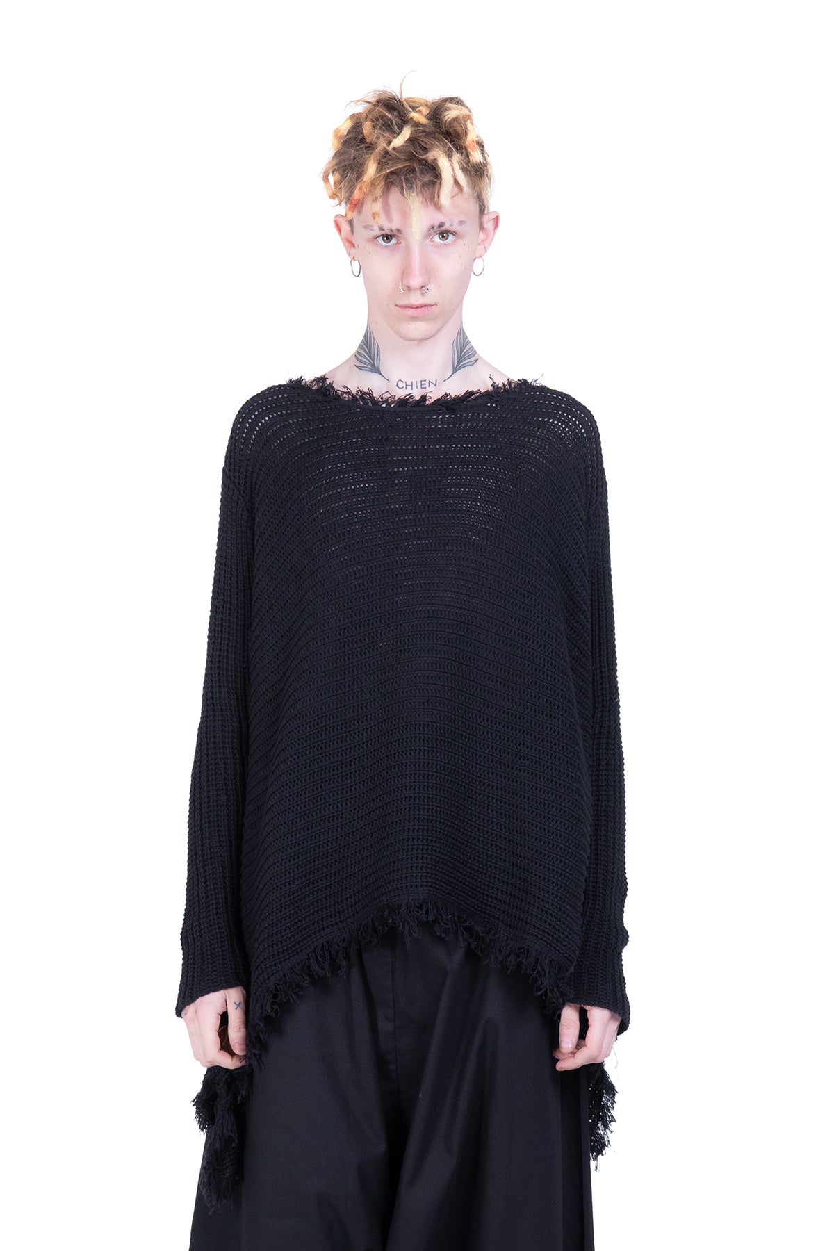 Fringed Asymmetric knit sweatshirt - Natural Born Humans Store