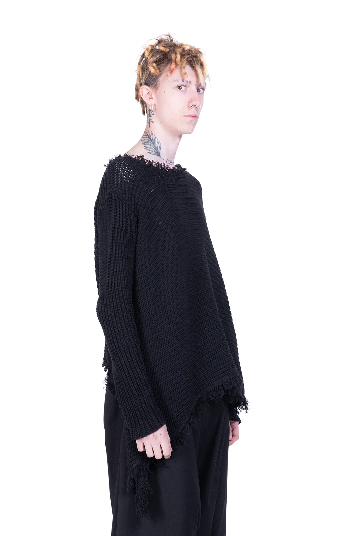 Fringed Asymmetric knit sweatshirt - Natural Born Humans Store