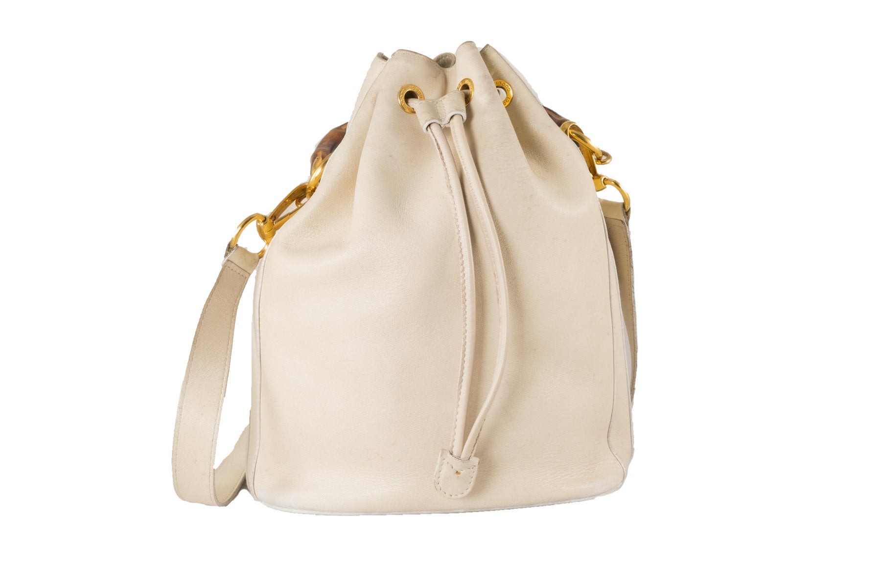 Borsa Gucci in pelle bianca anni '80 con manico in bambù e tracolla smontabile | Gucci Bamboo Bag. - Natural Born Humans Store