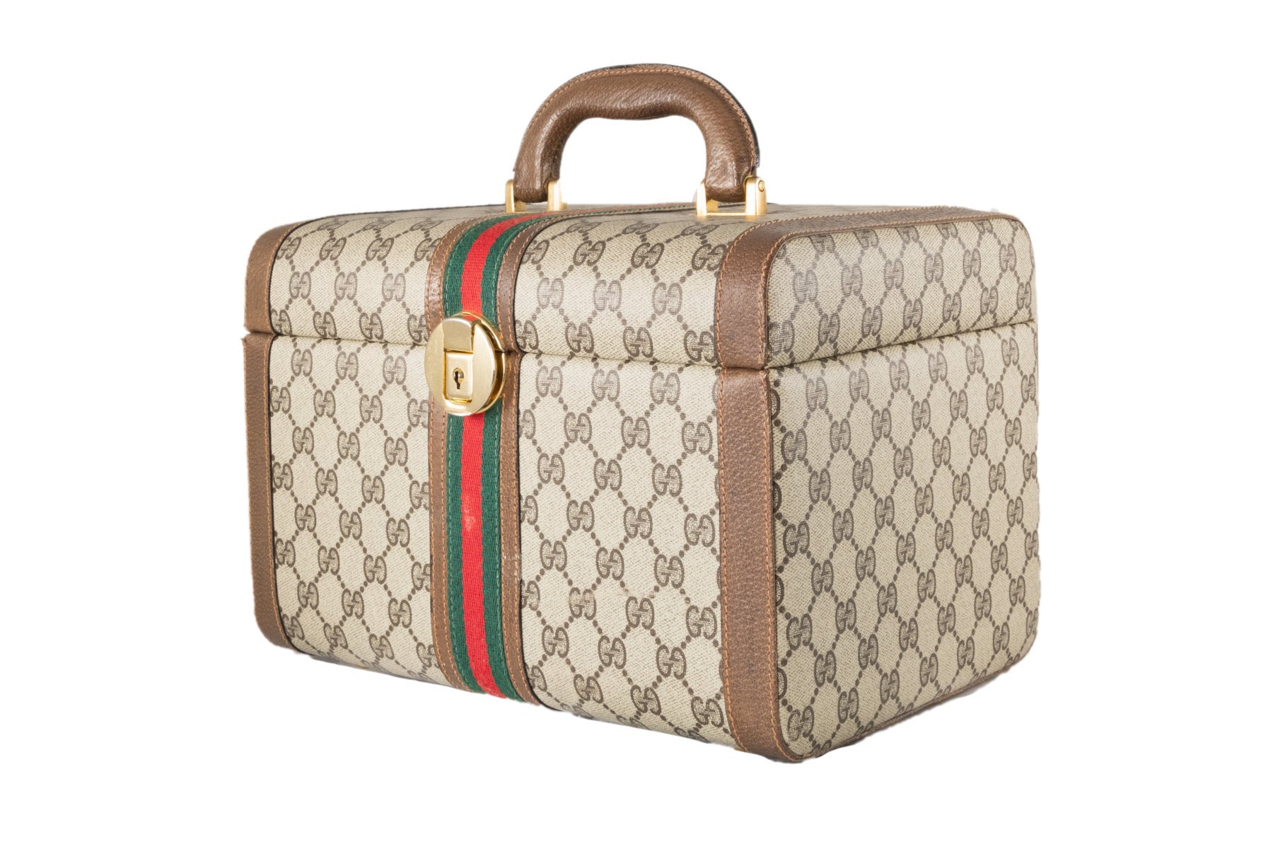 Borsa in pelle da viaggio Gucci anni '70 con specchio e spazio per cosmetici e chiusura a scatto | Gucci Vanity Case. - Natural Born Humans Store