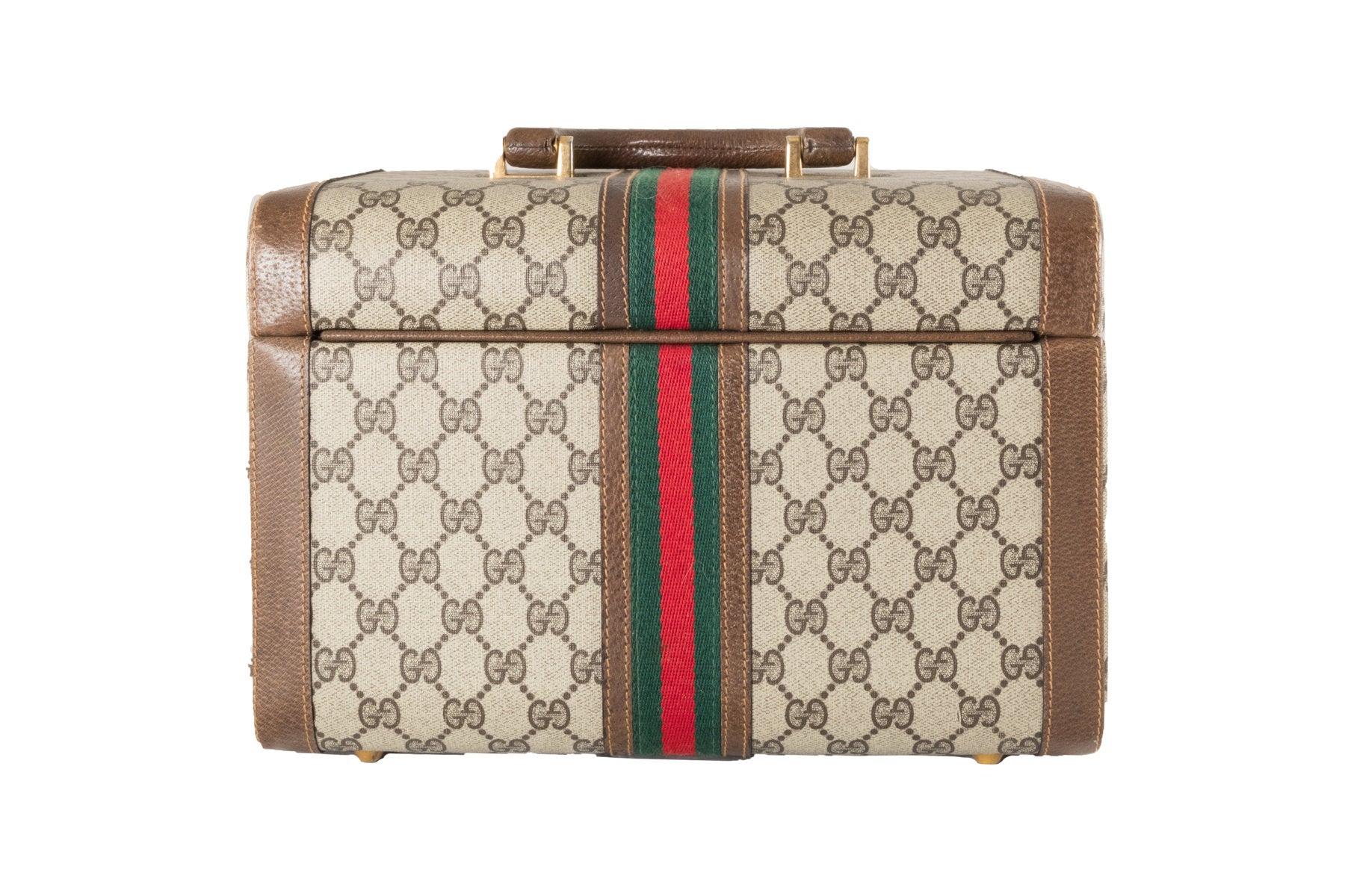 Borsa in pelle da viaggio Gucci anni '70 con specchio e spazio per cosmetici e chiusura a scatto | Gucci Vanity Case. - Natural Born Humans Store