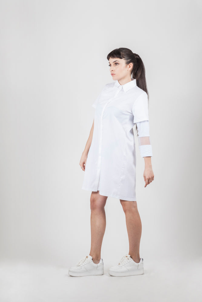White shirt net dress - Natural Born Humans Store